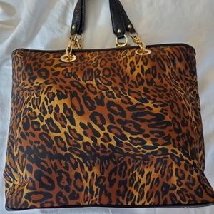 Chico's Leopard print fabric & faux leather tote